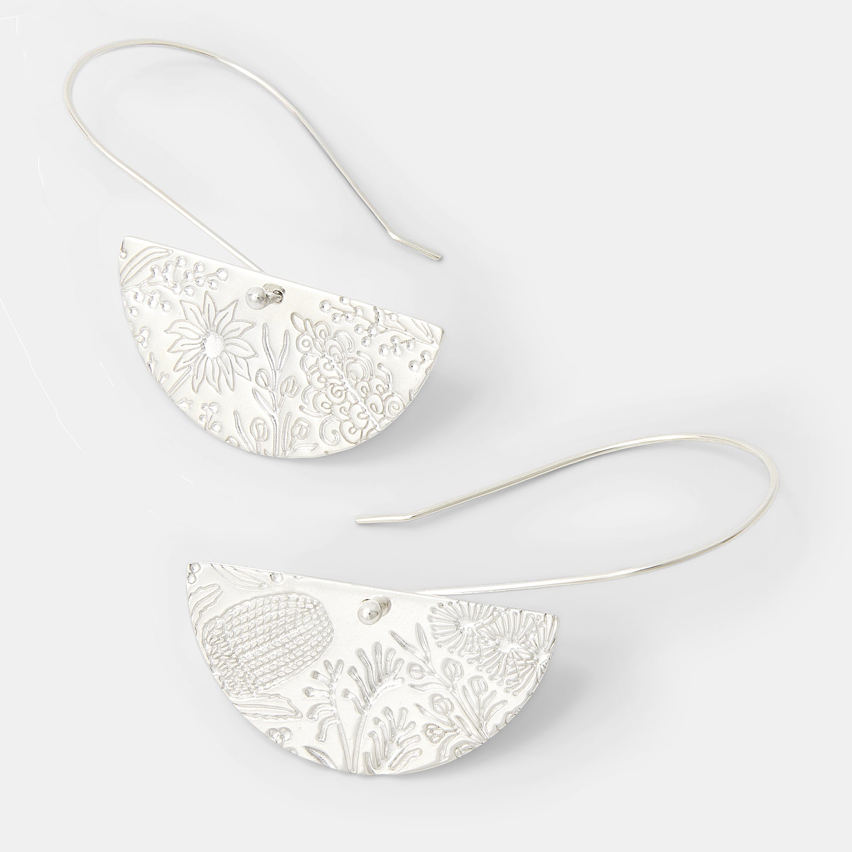Australian Flora Pattern Silver Dangle Earrings