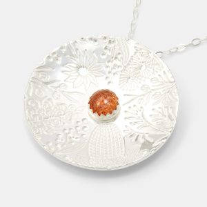 Australian Flora Pattern & Sunstone Pendant Necklace