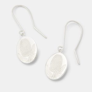 Banksia Oval Sterling Silver Drop Earrings