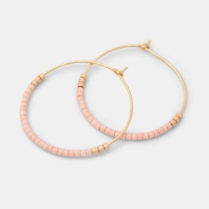 Beaded Hoop Earrings: Pink & Gold