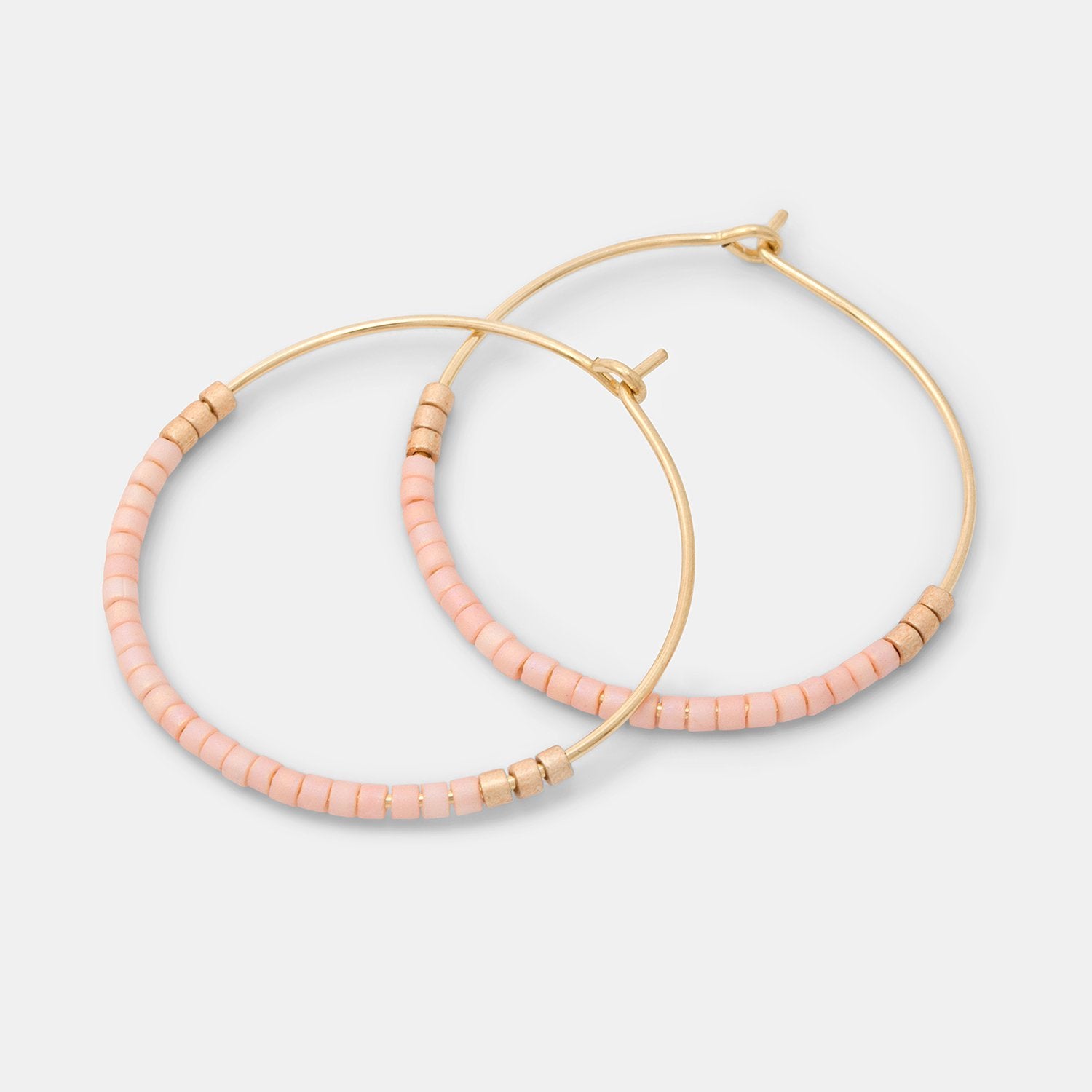 Beaded Hoop Earrings: Pink & Gold
