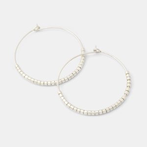 Beaded Hoop Earrings: Silver