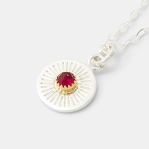Birthstone Silver & Gold Pendant Necklace: Ruby