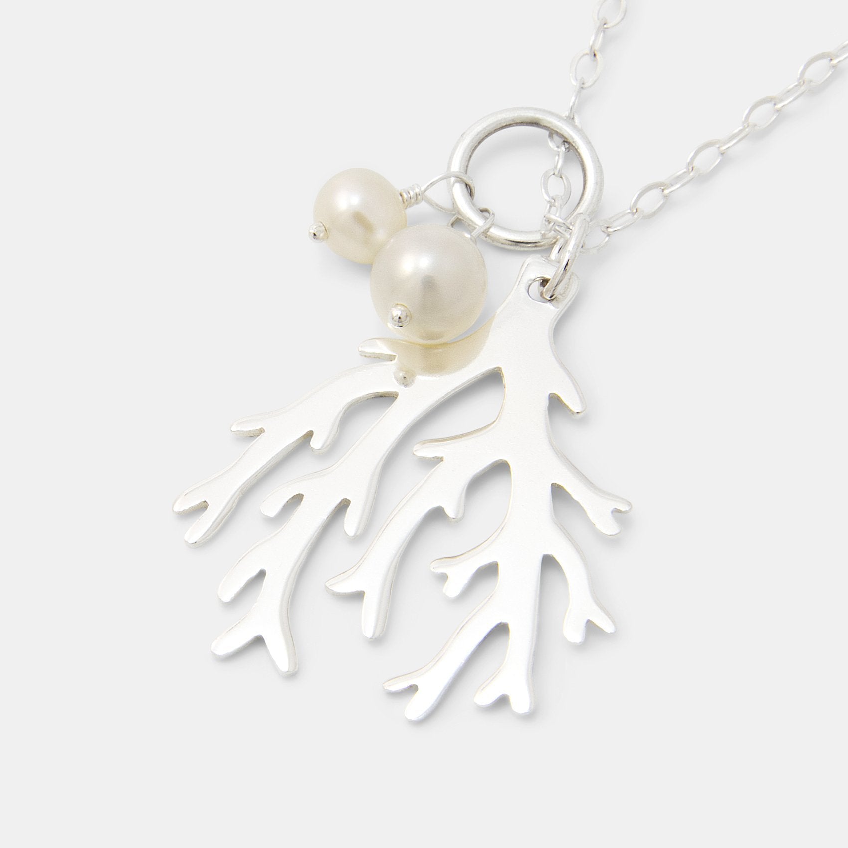 Branch Coral & Pearl Pendant Necklace in Sterling Silver