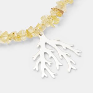 Branch Coral Pendant on Citrine Beaded Necklace