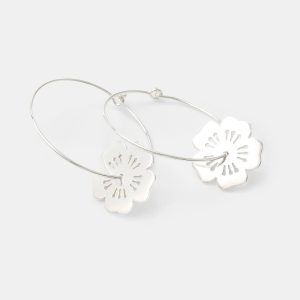 Cherry Blossom Silver Hoop Earrings