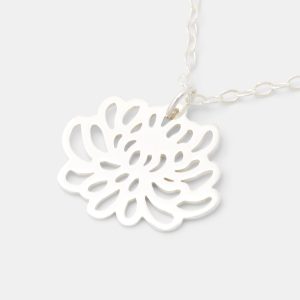 Chrysanthemum Flower Silver Pendant Necklace