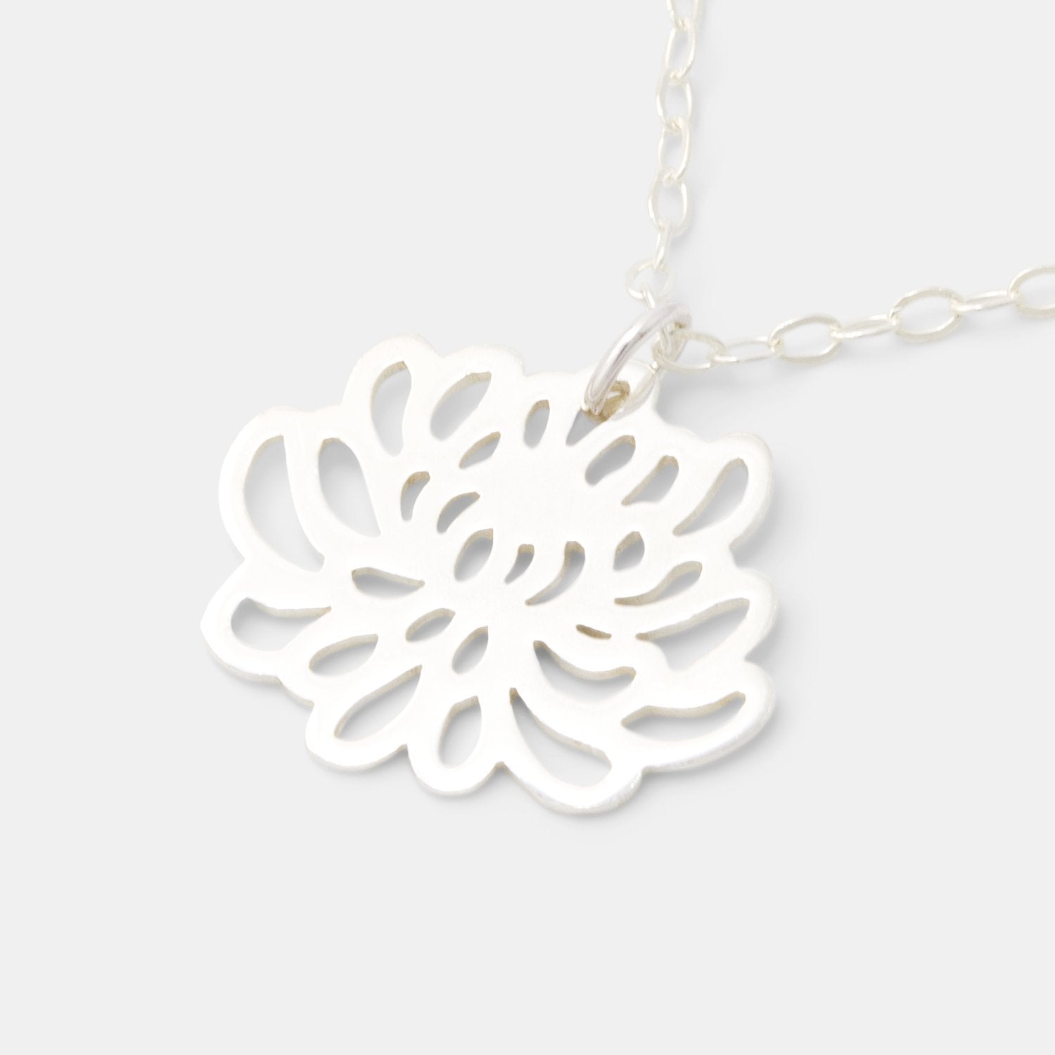 Chrysanthemum Flower Silver Pendant Necklace