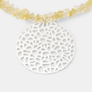 Coral Pattern Pendant on Citrine Beaded Necklace