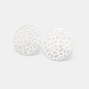 Coral Pattern Silver Button Earrings