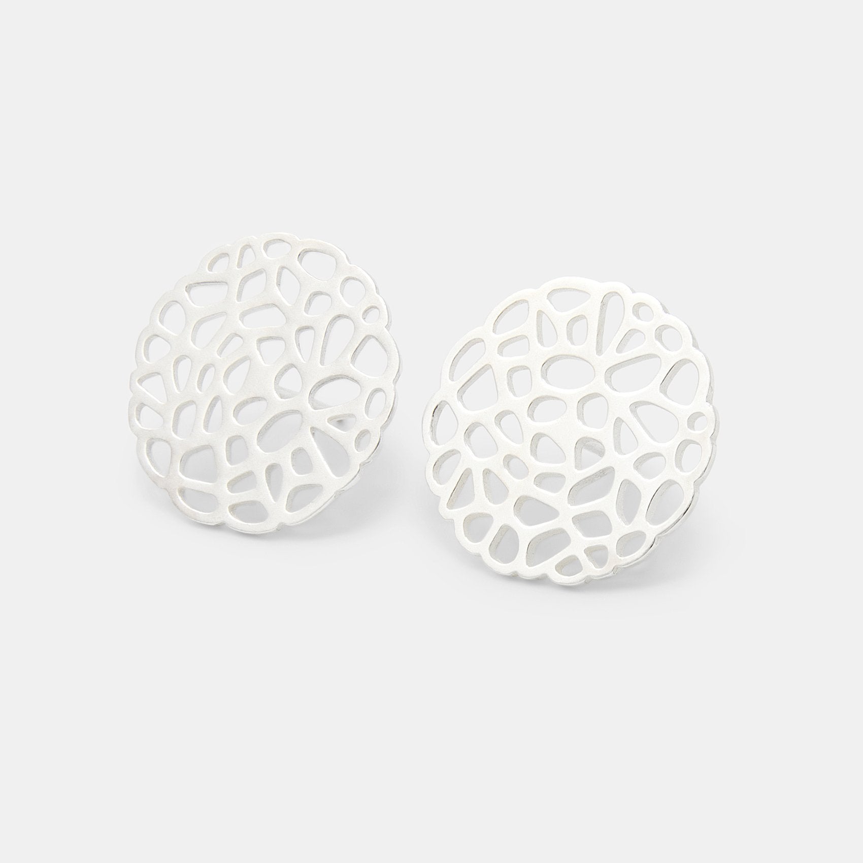 Coral Pattern Silver Button Earrings