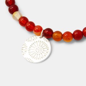Coral Texture on Red Agate Beaded Bracelet