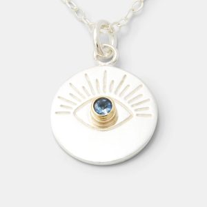 Eye & Aquamarine Silver Amulet Necklace