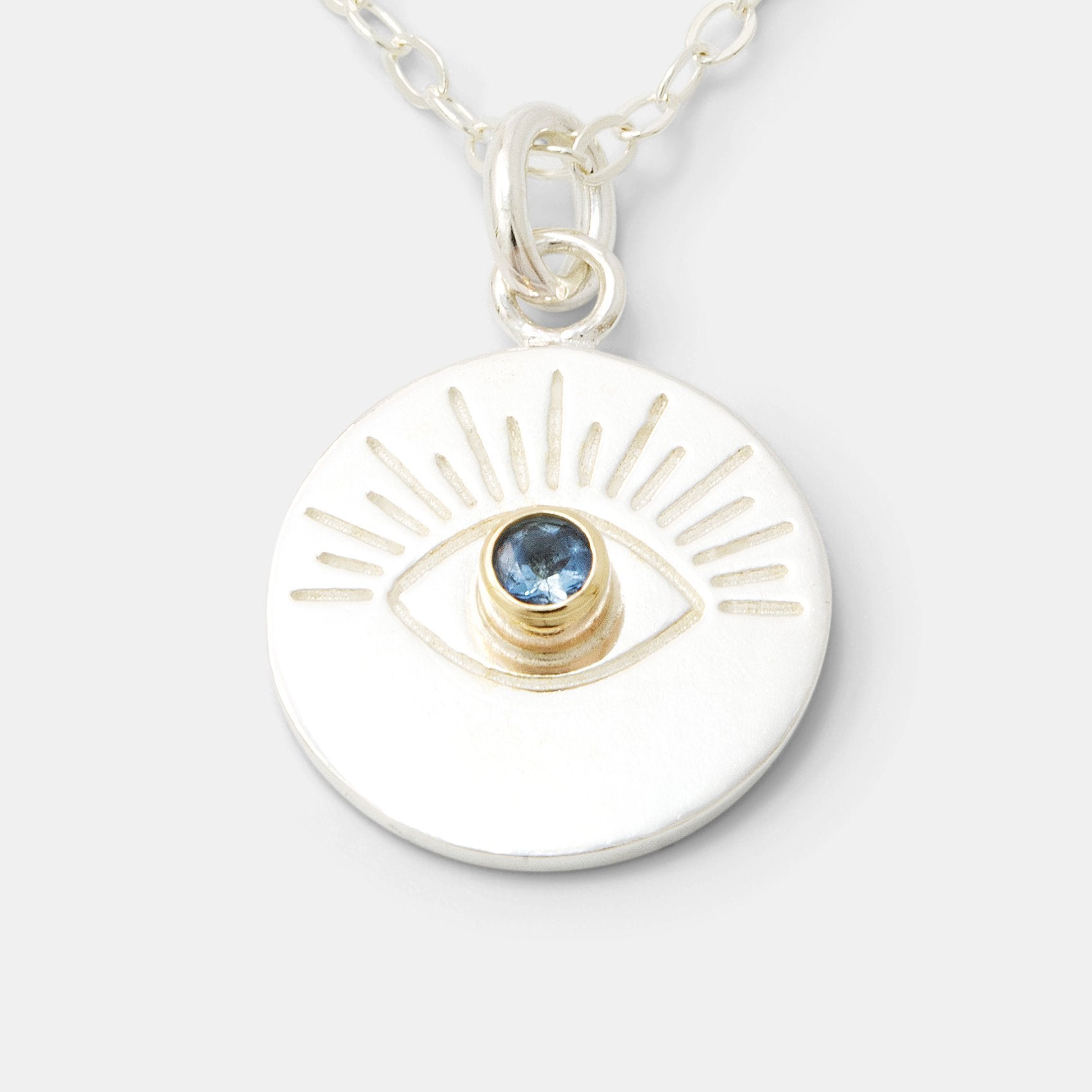 Eye & Aquamarine Silver Amulet Necklace