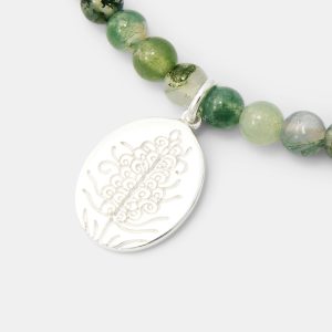 Grevillea Oval Pendant on Moss Agate Beaded Necklace