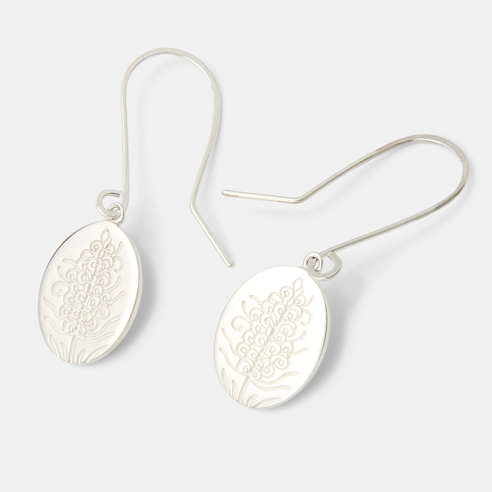 Grevillea Flower Oval Silver Drop Earrings
