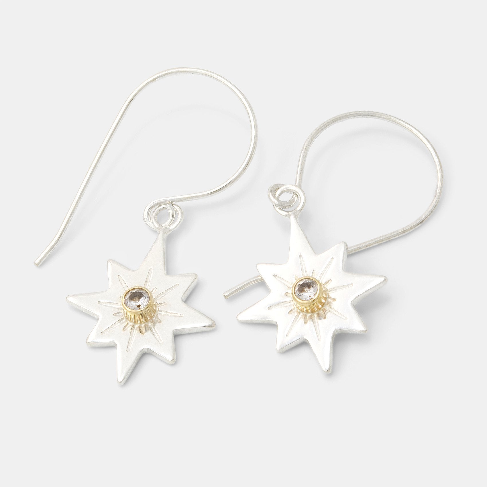 Guiding Star & White Sapphire Drop Earrings