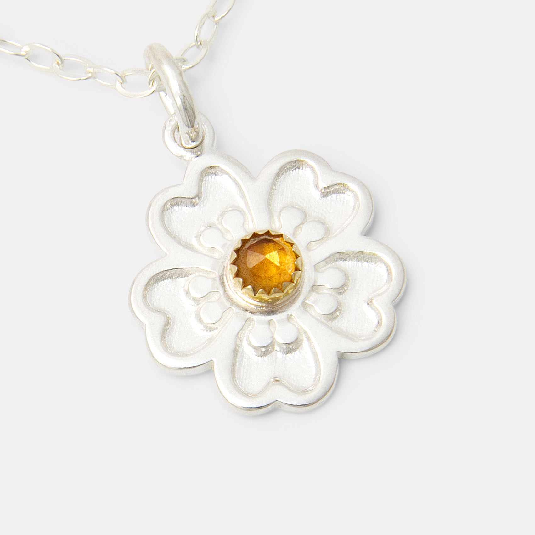Guinea Flower & Citrine Pendant Necklace