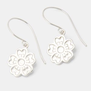 Guinea Flower Silver Drop Earrings