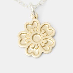 Guinea Flower Solid Gold Pendant on Silver Necklace