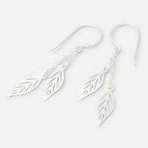Leaf Silver Chain Dangle Earrings