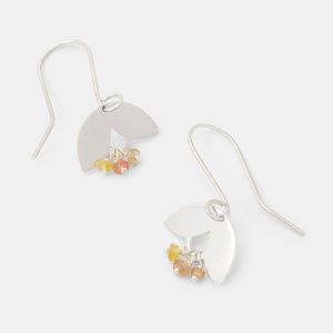 Leaves & Yellow Sapphire Silver Drop Earrings