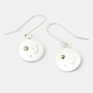 Moon & Stars Amulet Silver Drop Earrings