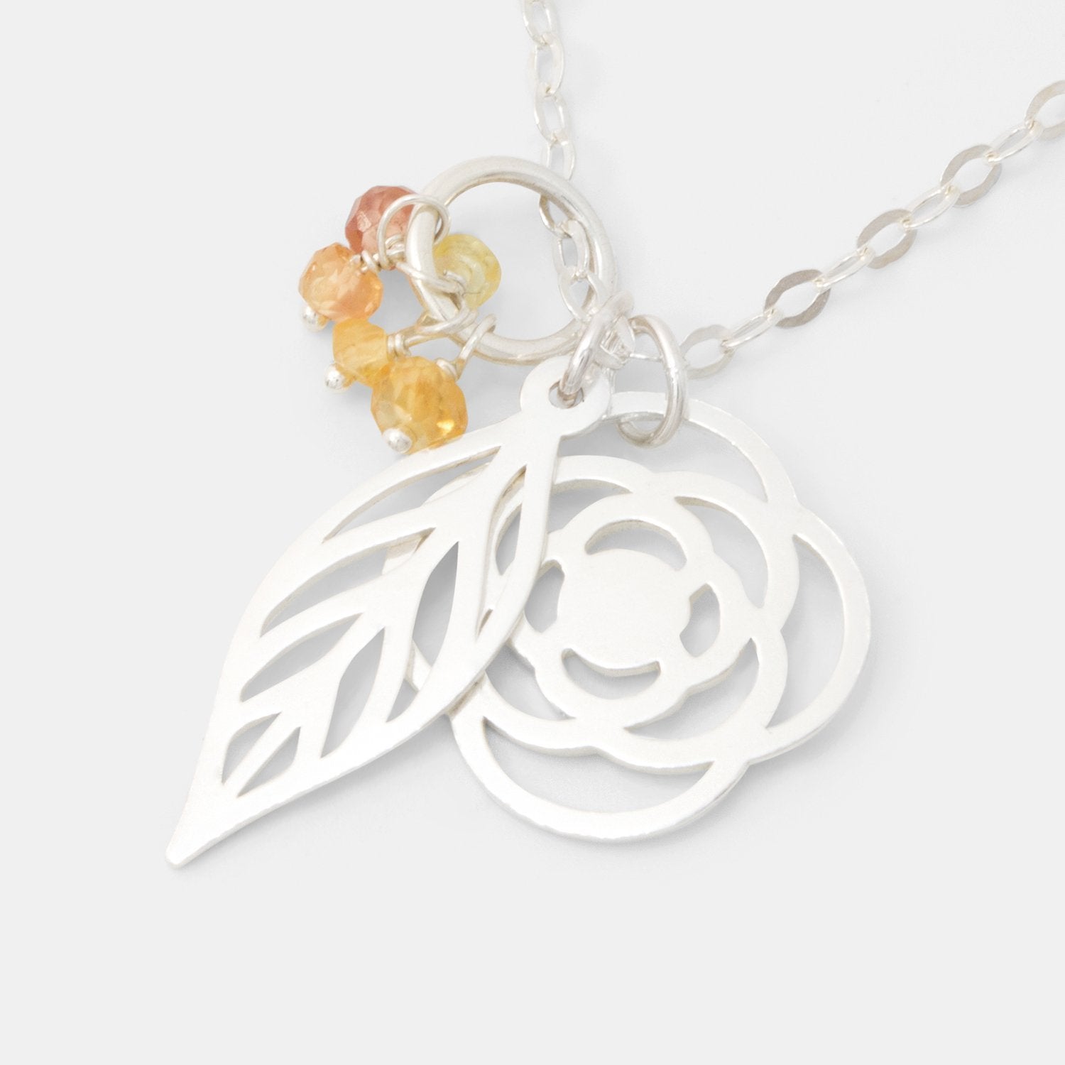 Poppy, Leaf & Yellow Sapphires Cluster Necklace