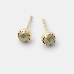 Pyrite & Solid Gold Stud Earrings