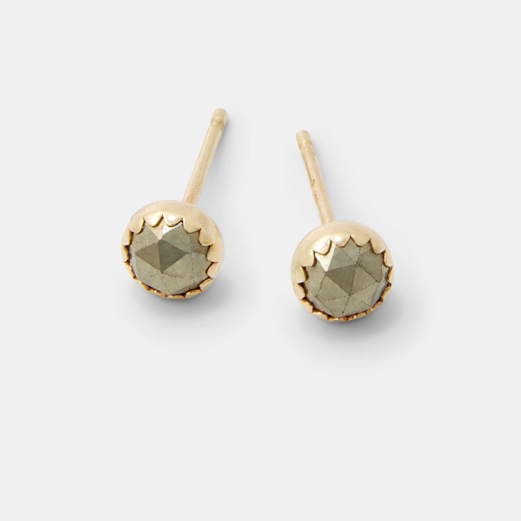 Pyrite & Solid Gold Stud Earrings