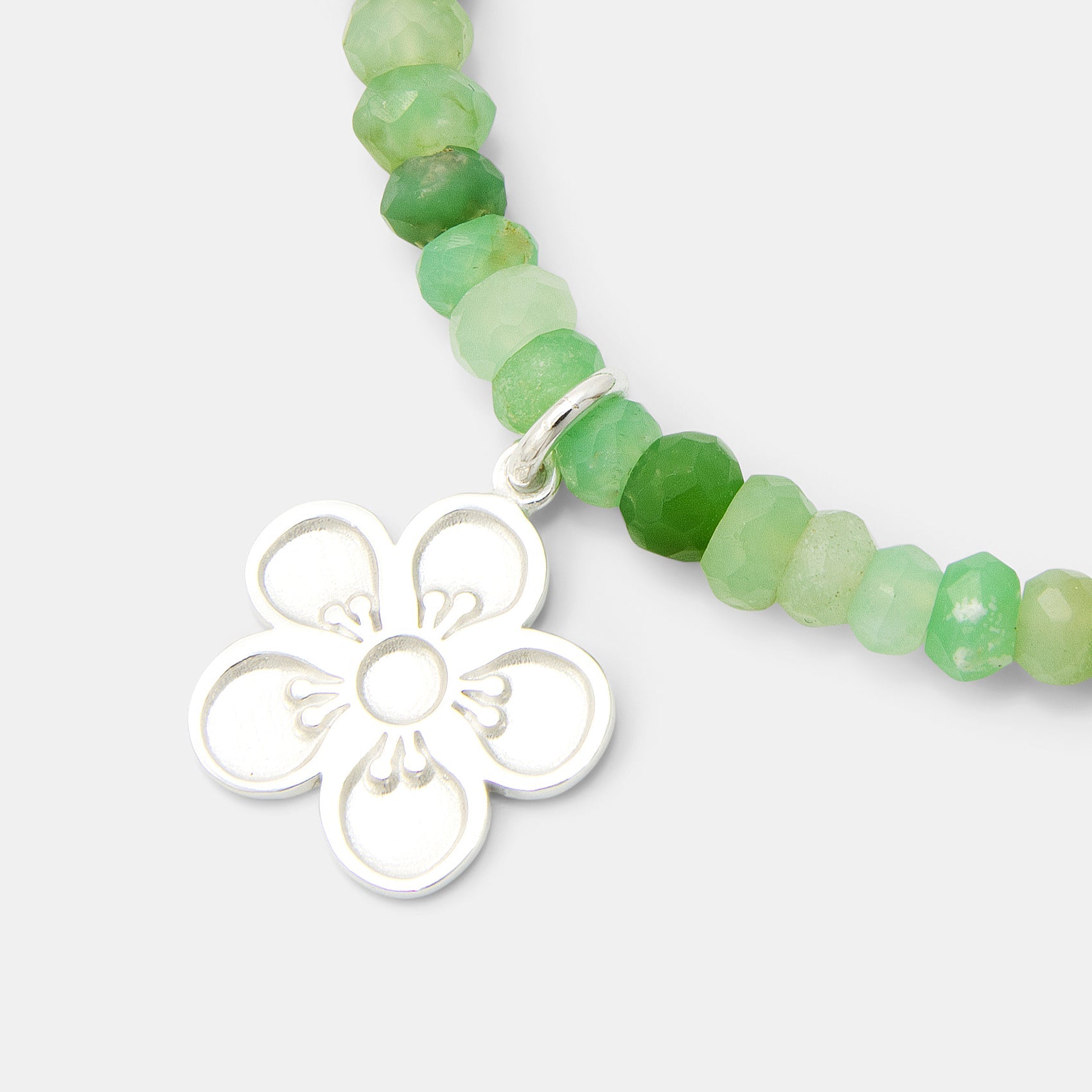 Tea Tree Flower on Chrysoprase Beaded Bracelet