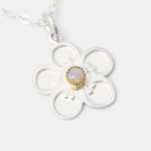 Tea Tree Flower & Opal Pendant Necklace