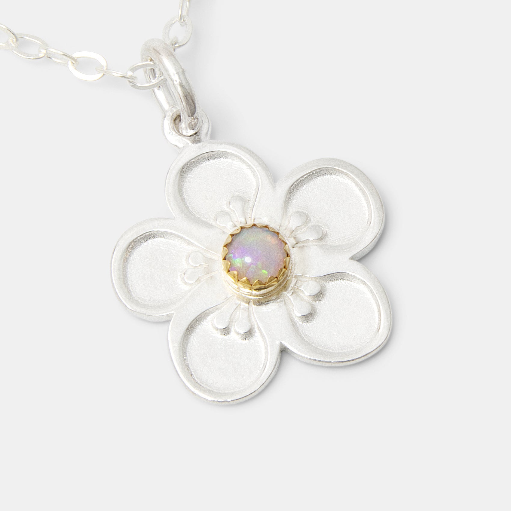 Tea Tree Flower & Opal Pendant Necklace