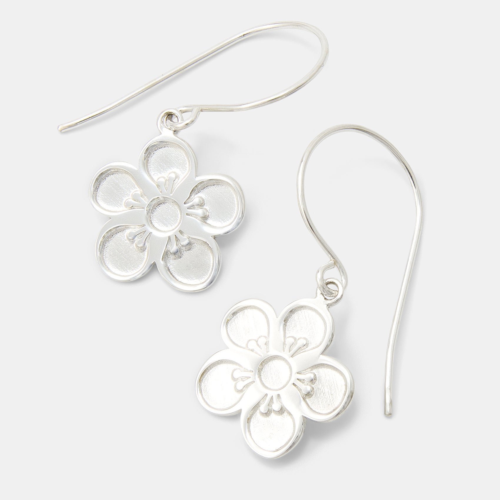 Tea Tree Flower Silver Drop Earrings