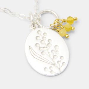 Wattle Flowers Oval & Yellow Opals Pendant Necklace