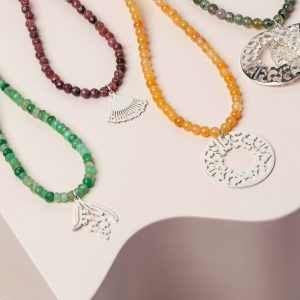 Wattle Wreath Silver & Golden Jade Beaded Necklace